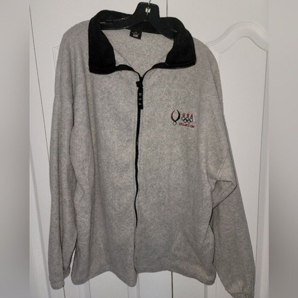USA Olympics Beijing 2008 Gray Fleece Front Zip Jacket Size XXL Made in USA